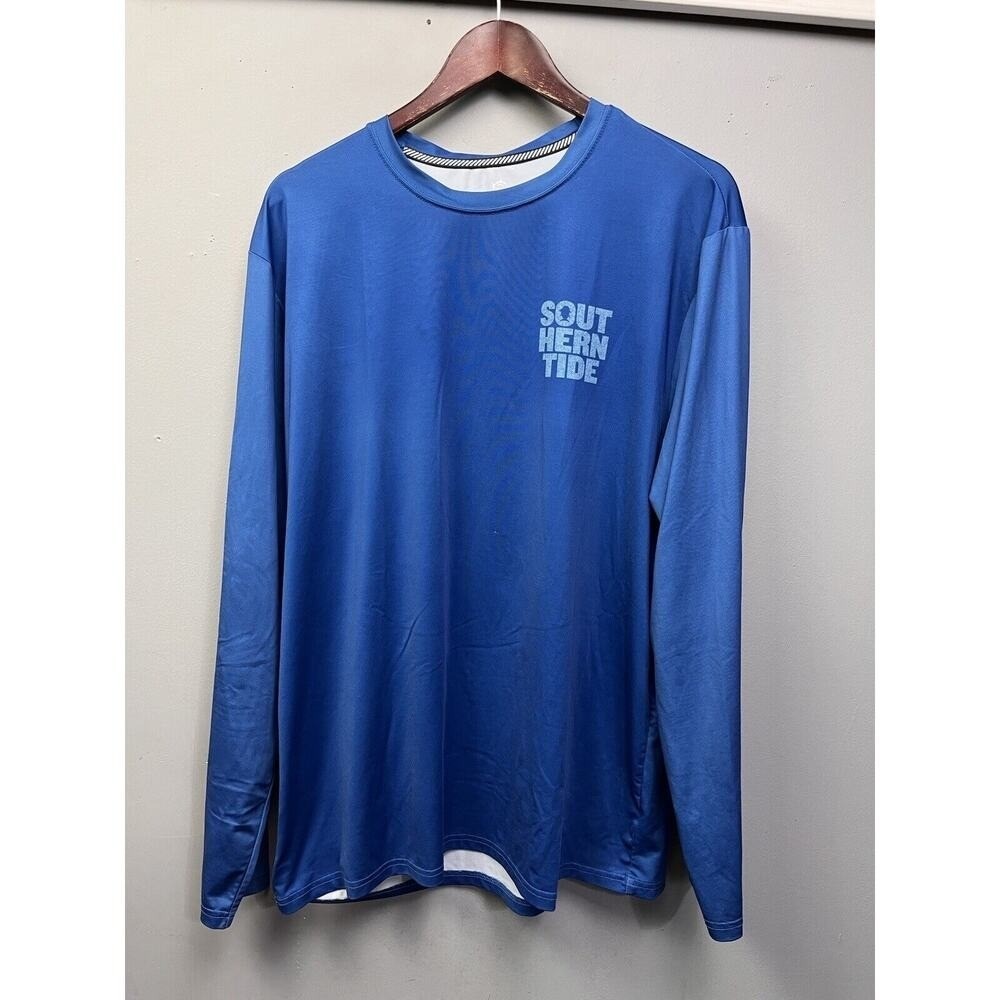 Southern Tide Shirt Mens Large Blue Performance Long Sleeve Graphic Logo Fishing
